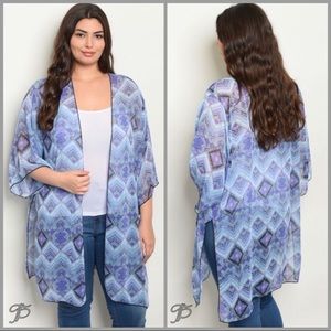 Zenobia Long Geometric Patterned Chiffon Kimono
